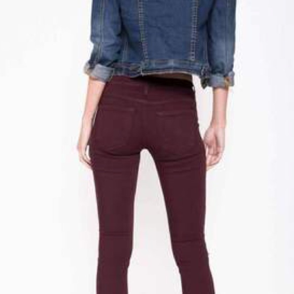 Burgundy Distressed Skinny Jeans - Picture 3 of 4